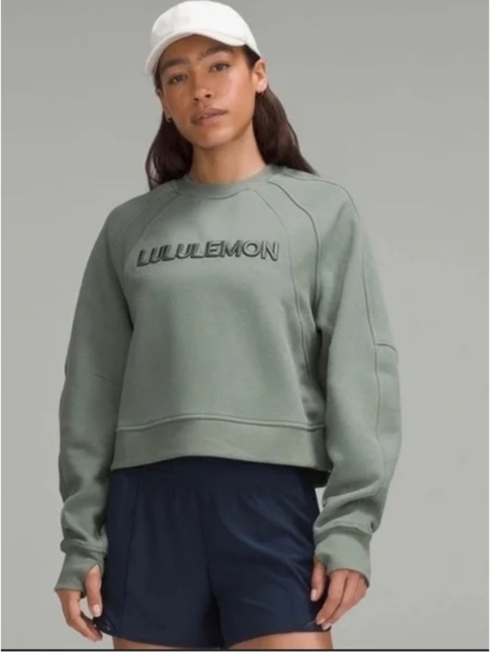 Lululemon Cropped Scuba Oversized Crewneck Sweatshirt Sage Green Embossed Logo